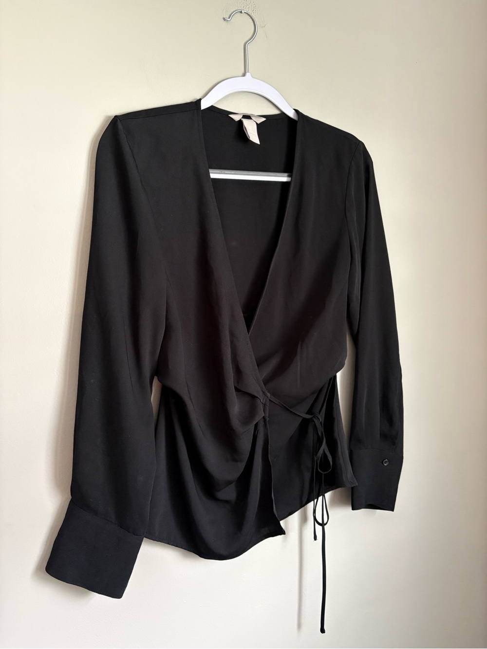 Black Wrap Front Women's Blouse Minimalist Quiet Luxury Corporate H&M size S